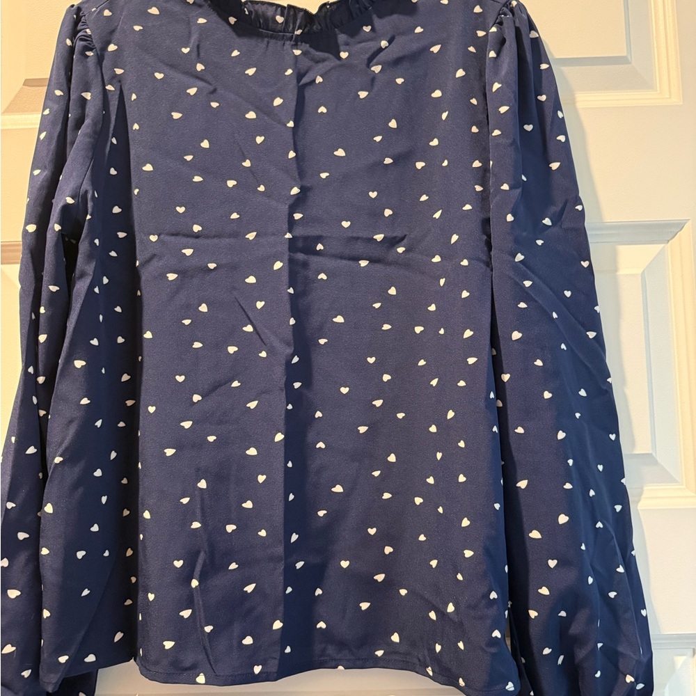 SHEIN Dark Blue Top with White Heart Design